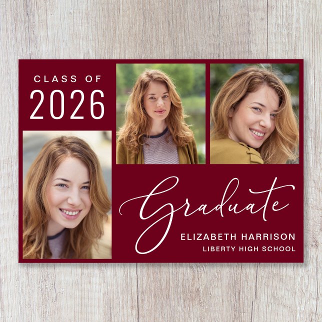 Klass av 2025 Photo Script Burgundy Studenten Meddelande (Share the pride and excitement of your grad's achievement with friends and family near and far)