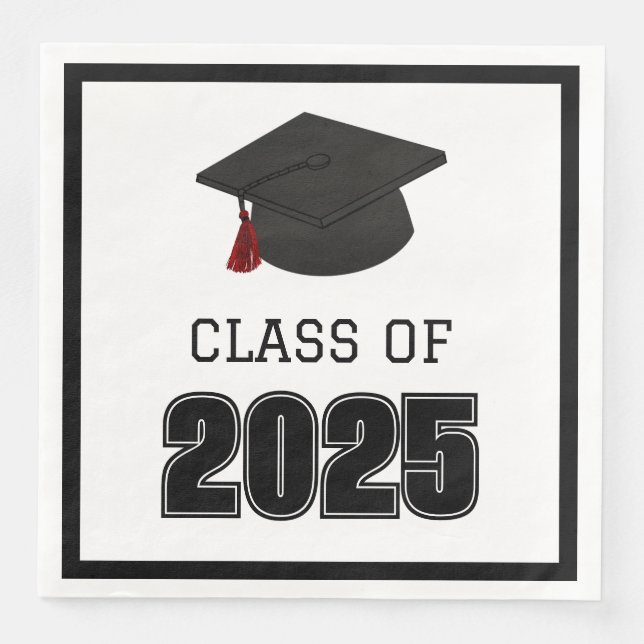 Klass av 2025 Red and Black Tassel Pappersservett (Framsida)