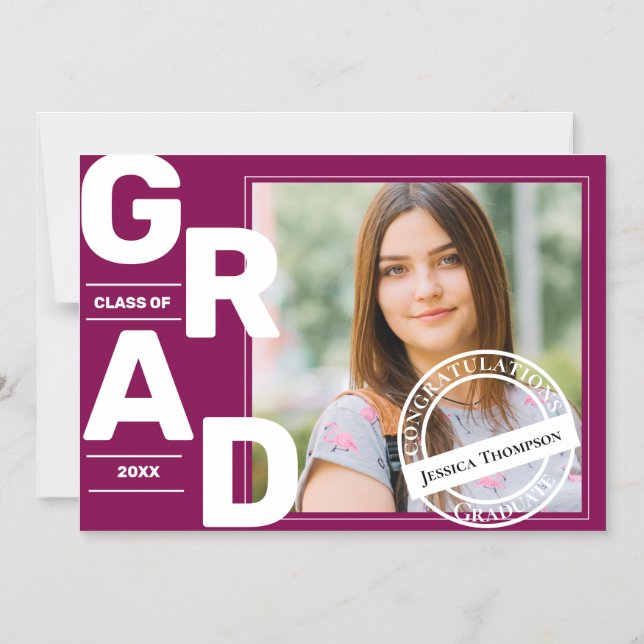 Klass av 2025 Red Fold Font Photo Studenten Magnetisk Inbjudningskort (Framsida)
