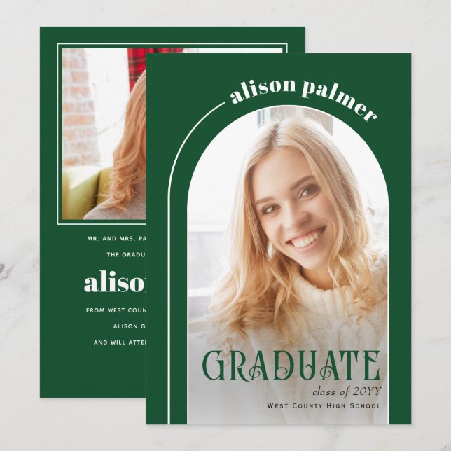 Klass av 2025 STUDENT arch emerald grönt-foto Meddelande (Fram/baksida)