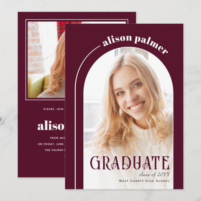 Klass av 2025 STUDENT-burgundfoto Inbjudningar (Fram/baksida)