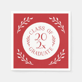 Klass av 2025 Student Chic Red White Botanical Pappersservett