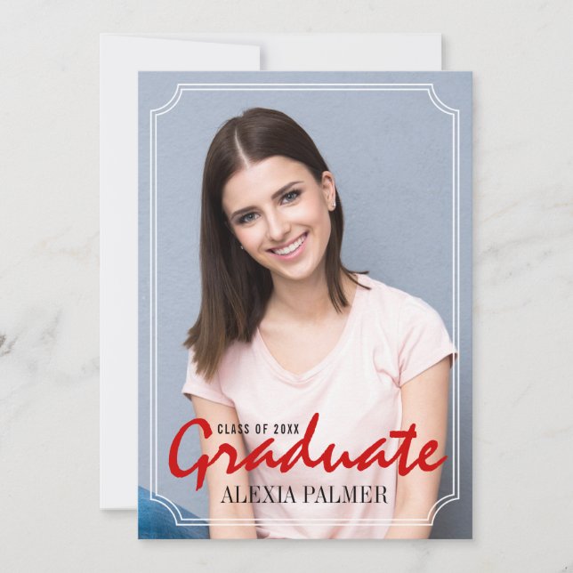 Klass av 2025 student, enkel röd handskriven inbjudningar (Framsida)