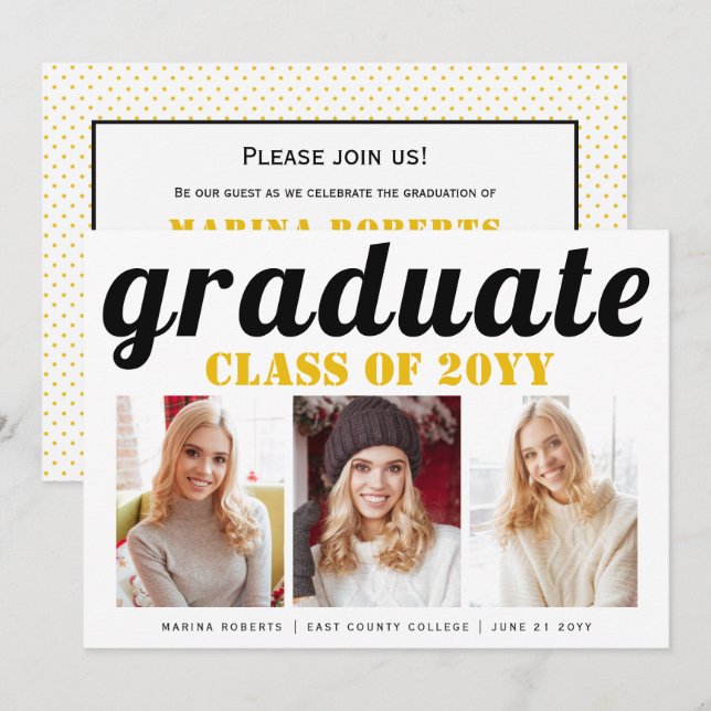 Klass av 2025 student-gult, fotografi inbjudningar (Fram/baksida)