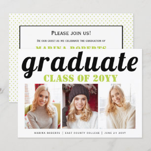 Klass av 2025 student lime green typography-foto inbjudningar