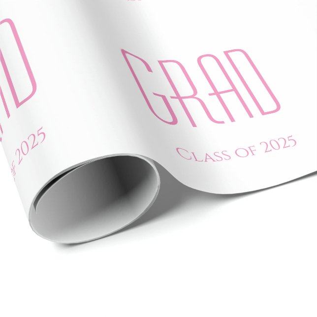 Klass av 2025 Studenten Simple Rosa Typography Presentpapper (Rullad Hörn)