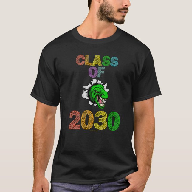 Klass av 2030 Chalk Rex Dinosaur Elementary Kinder T Shirt (Framsida)