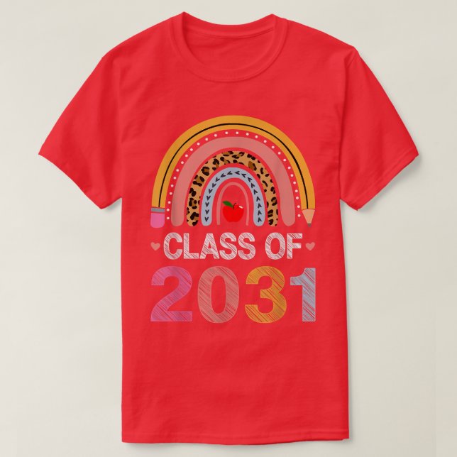 Klass av 2031 Rainbow Leopard Student PreK Kinder T Shirt (Design framsida)