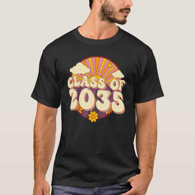 Klass av 2035 Back to school Groovy Retro Grow Wit T Shirt (Framsida)