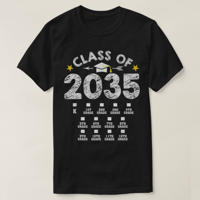 Klass av 2035 Grow with Me Checklist Studenten T Shirt (Design framsida)