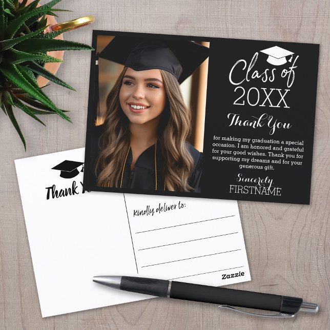 Klass av 20XX Studenten Tack Photo Kort (Graduation Thank you Postcard)