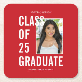 Klass av 25 Festive Red Photo Studentfest Underlägg Papper Kvadrat