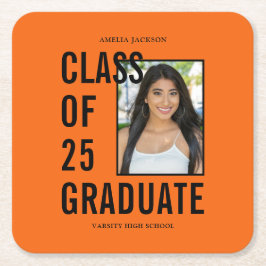 Klass av 25 Student fotoStudentfest för Orange Underlägg Papper Kvadrat