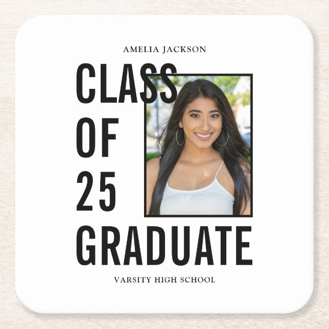 Klass av 25 svartvitt fotoStudentfest Underlägg Papper Kvadrat (Framsidan)