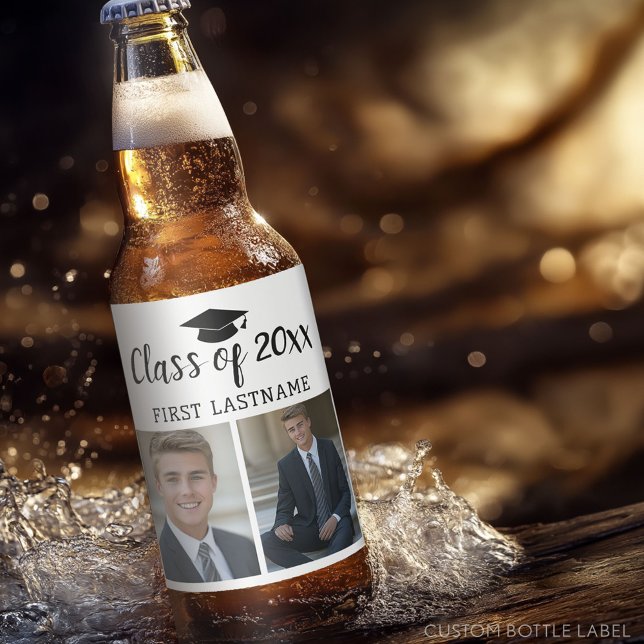 Klass av År och Namn Studenten 2-foton klassiskt Ölflaska Etikett (Custom Graduation Party Label)