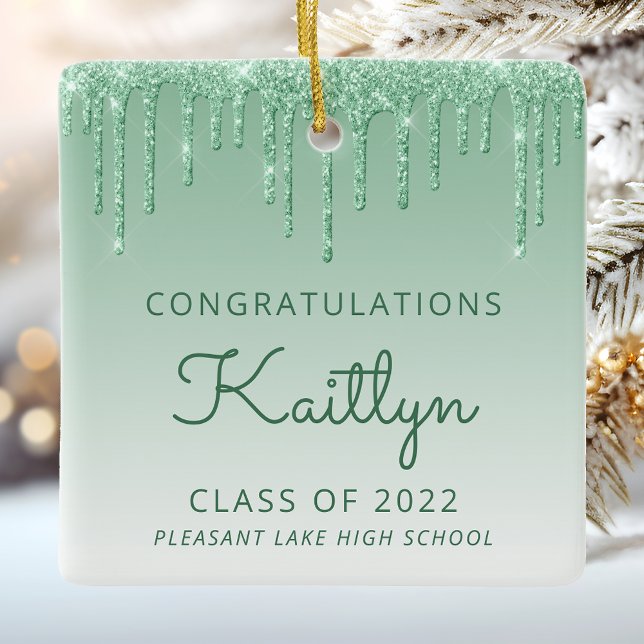 Klass av Glitter-drivfoto Studenten 2022 Grönt Julgransprydnad Keramik (Skapare uppladdad)