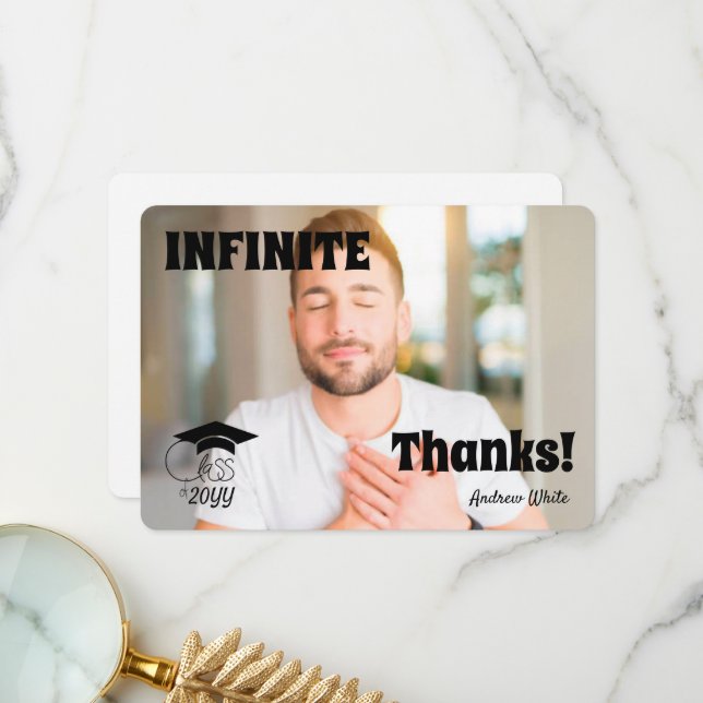Klass av Grad Photo Modern Black Script-skript med Tack Kort (Fram/Back In Situ)