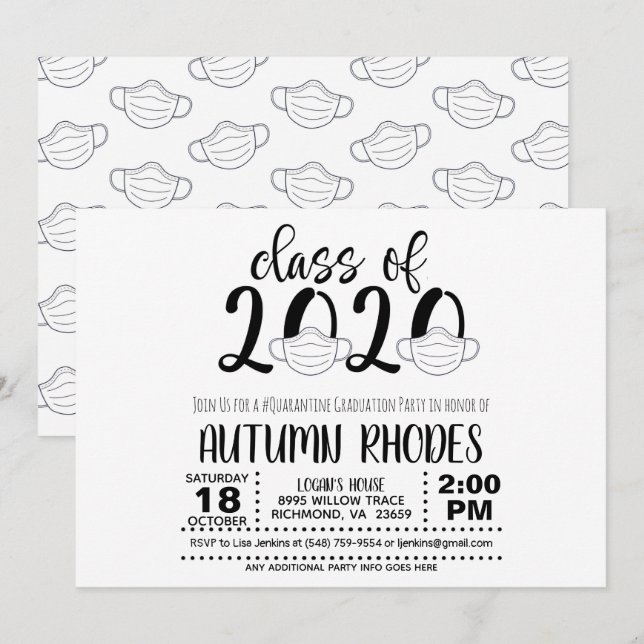 Klass av inbjudan 2020 Studenten - Ansikte mask (Fram/baksida)