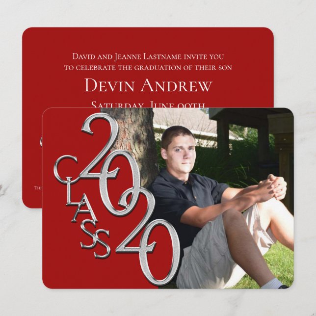 Klass av inbjudan till Red Photo Studenten 2020 (Fram/baksida)