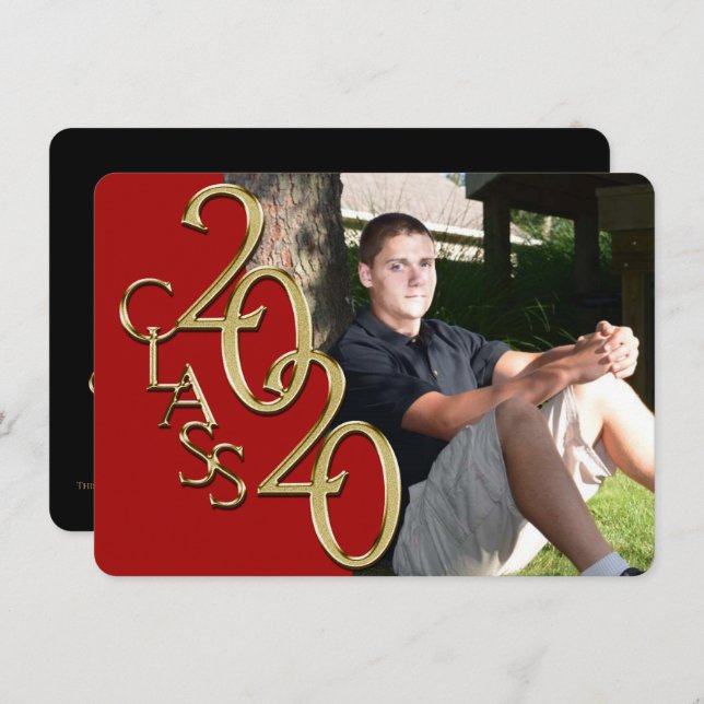 Klass av inbjudan till Red Photo Studenten 2020 (Fram/baksida)