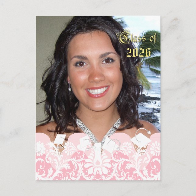 Klass av inbjudan till Rosa Girly Photo Studenten Vykort (Framsida)