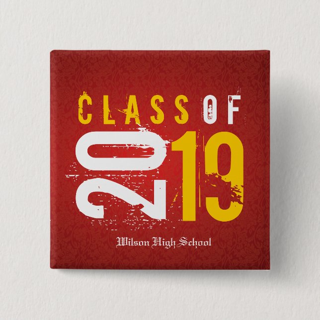 Klass av konstnärligt rött och Gult 2019 Studenten Knapp (Framsida)