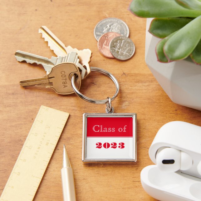 Klass av nyckelkedja fyrkantig silverfärgad nyckelring (Skrivbord)