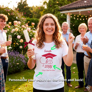 Klass av-Röd Examen mössa-Anpassad T Shirt