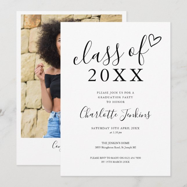 Klass av Studentfesten Skripthjärtefoto Inbjudningar (Fram/baksida)