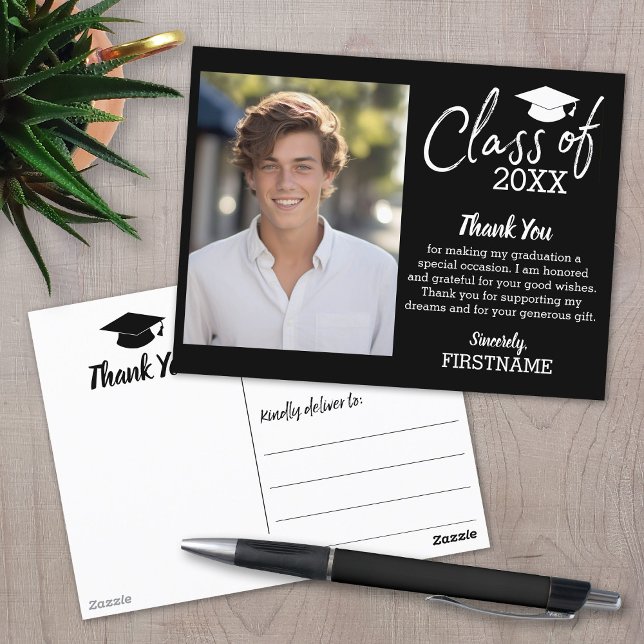 Klass av Svart Tack-skript i Studenten Vykort (Graduation Thank You Postcard)