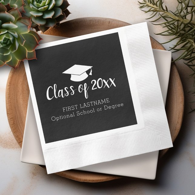 Klass av Svartvit för Årets och Namnens Studentmös Pappersservett (Custom Graduation Napkins - Personalize these for the Grad Party)