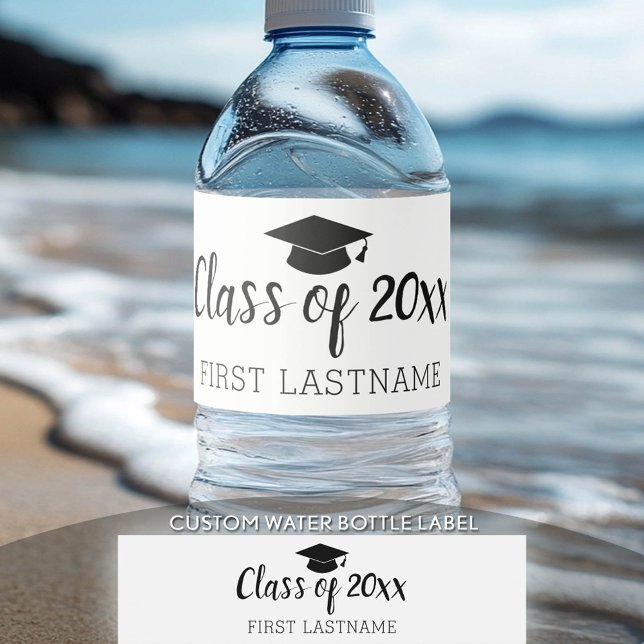 Klass av Svartvit för Årets och Namnens Studentmös Vattenflaskor Etikett (Custom Graduation Water Bottle Label)