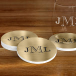 Klass Elegant 3 Brev Monogram Brushed Guld Underlägg<br><div class="desc">Denna sandstensfärgade underlägg har en elegant modern snyggt tre brev monogram svart på borstat metalliskt guld.</div>