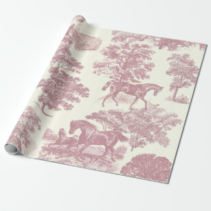 Klass Elegant Chic Rosa Hästar Country Toile Presentpapper