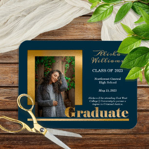 Klass Elegant Guld Text Examen 1 Foto Dk Teal Magnet