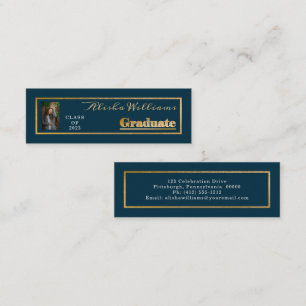 Klass Elegant Guld Text Examen Foto Dk Teal Mini Visitkort