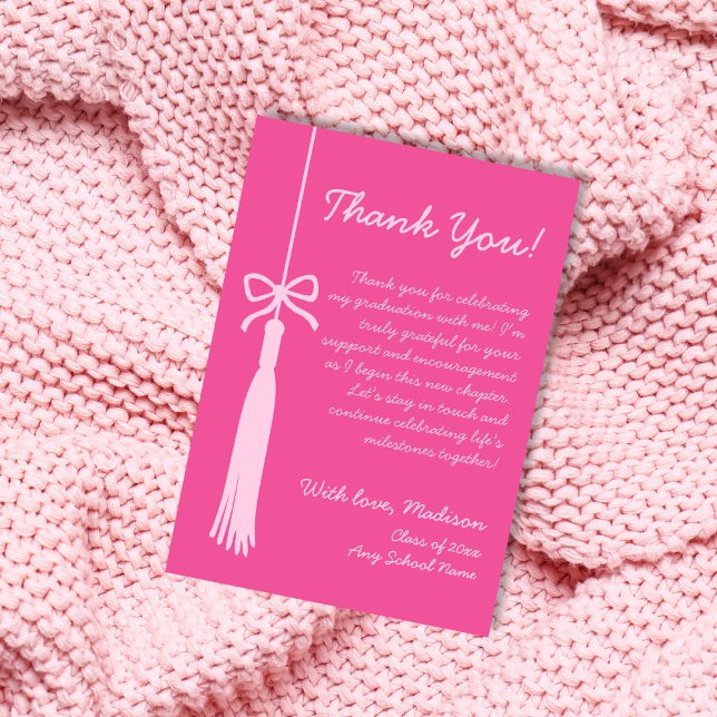 Klass för Rosa av fartyg och bin 2025 Studenten Tack Kort (Tassel & Bow Pink Class Of 2025 Graduation Thank You Card)