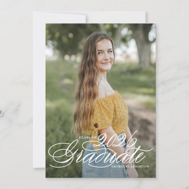 Klass för vitt skript för Elegant av 2025 Studente Inbjudningar (Framsida)