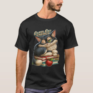 Klass Kat Energi Söt Blinkande Katt På Böcker T Shirt