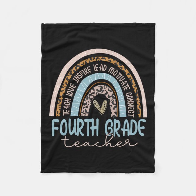 Klass Lärare Leopard Boho Rainbow Back to school Fleecefilt (Framsidan)