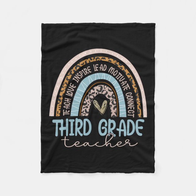 Klass Lärare Leopard Boho Rainbow Back to school Fleecefilt (Framsidan)
