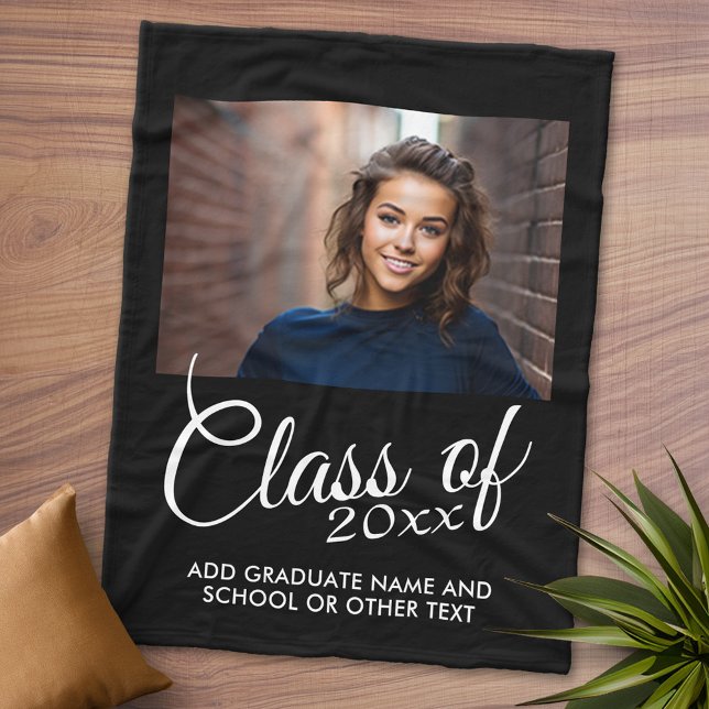 Klass med anpassat år och gymnasieskola fleecefilt (Personalized Fleece Blanket - Add Photos and Text or Customize completely in advanced design area)
