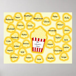 Klass Namn Popcorn Teacher Poster - passar 30 Namn