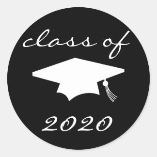 Klass på 2020-etikett (svart Studentmössa) Runt Klistermärke