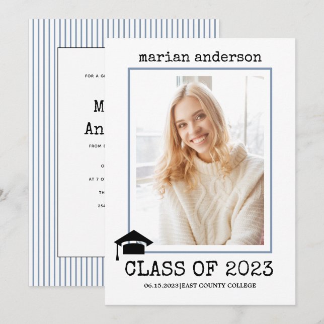 Klass på 2023: Foto av dammig blå studenten Inbjudningar (Fram/baksida)
