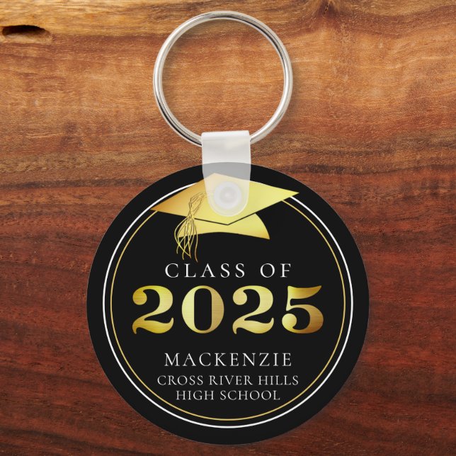 Klass på 2025 Elegant Black Guld Personlig Nyckelring (Framsida)