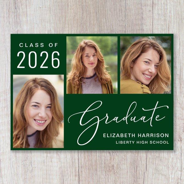 Klass på 2025 Photo Script Grönt Studenten Meddelande (Cherish the milestone: share your graduate's achievement with a custom photo graduation announcement)