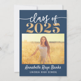 Klass på 2025 Skriptblått utskrivbart Inbjudningar