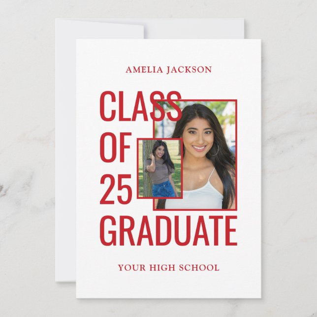 Klass på 25 Red & White 2 Photos Open House Inbjudningar (Framsida)