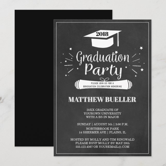 Klass på Studentfesten för Grad Cap Chalkboard 201 Inbjudningar (Fram/baksida)